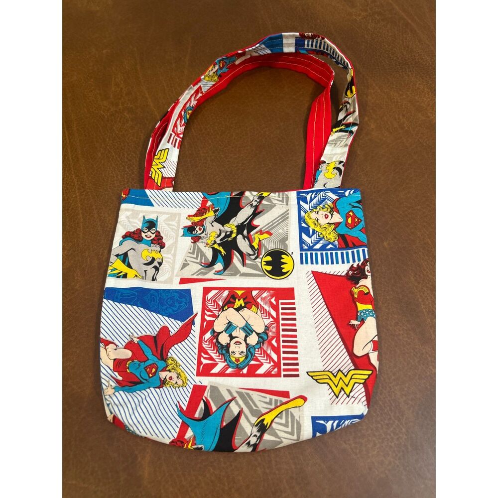 Women's Superhero Cotton Hand Made Tote Bag 9x9 Snap Button